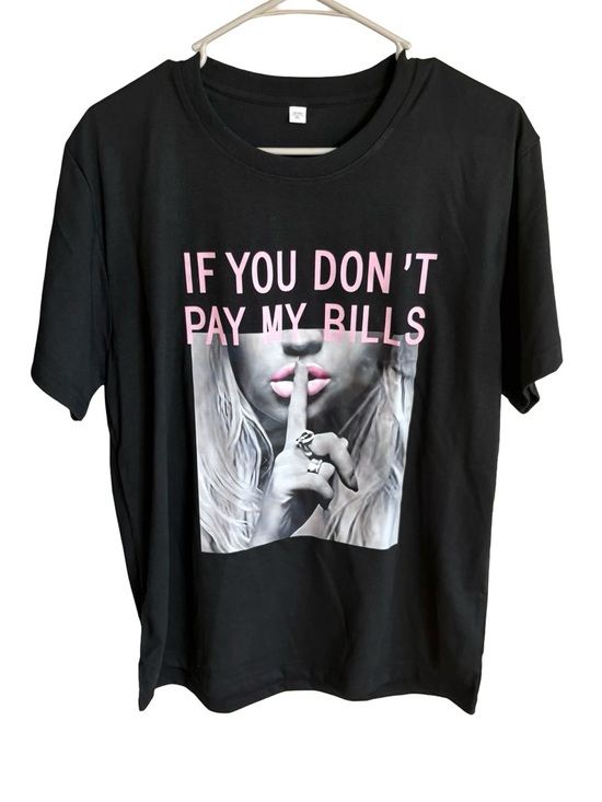 Tops - Black Graphic Tee with Pink Text - Women's Top